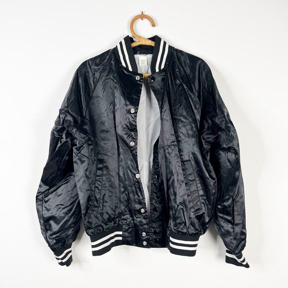 Sticky Baby Good Vibes black satin bomber jacket retro glitter vinyl size Large - Picture 5 of 6